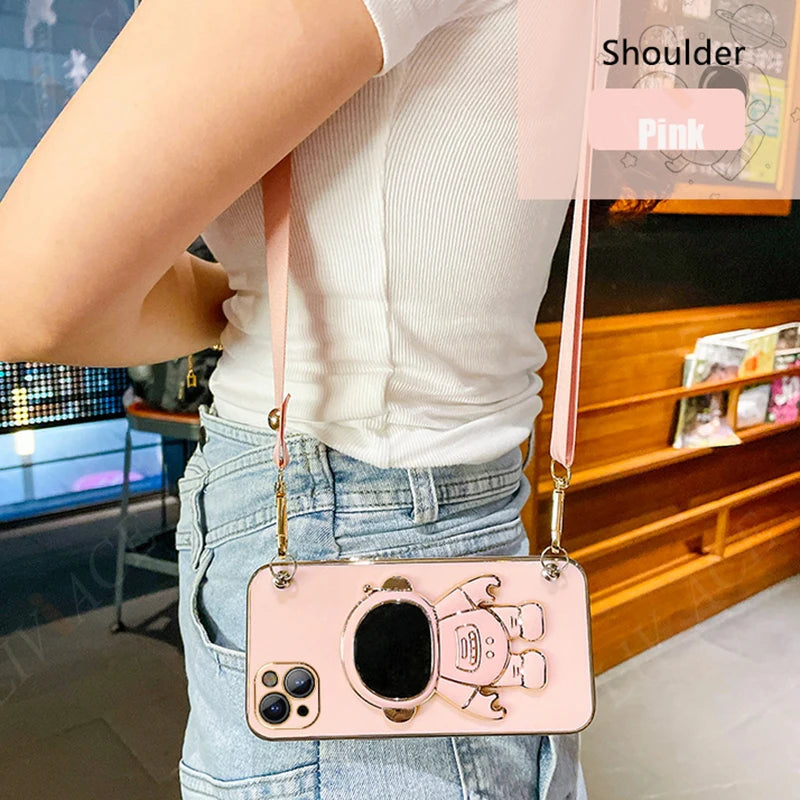Astronaut Crossbody Lanyard Phone Holder Case For Huawei P smart Plus Y7 Y9 Prime 2019 2020 2021 Psmart Z Pro Stand Back Cover