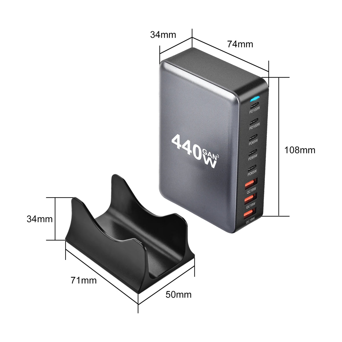 440W Gallium nitride PD Desktop charger Cross-border New 440W charger 440W multi-function PD adapter