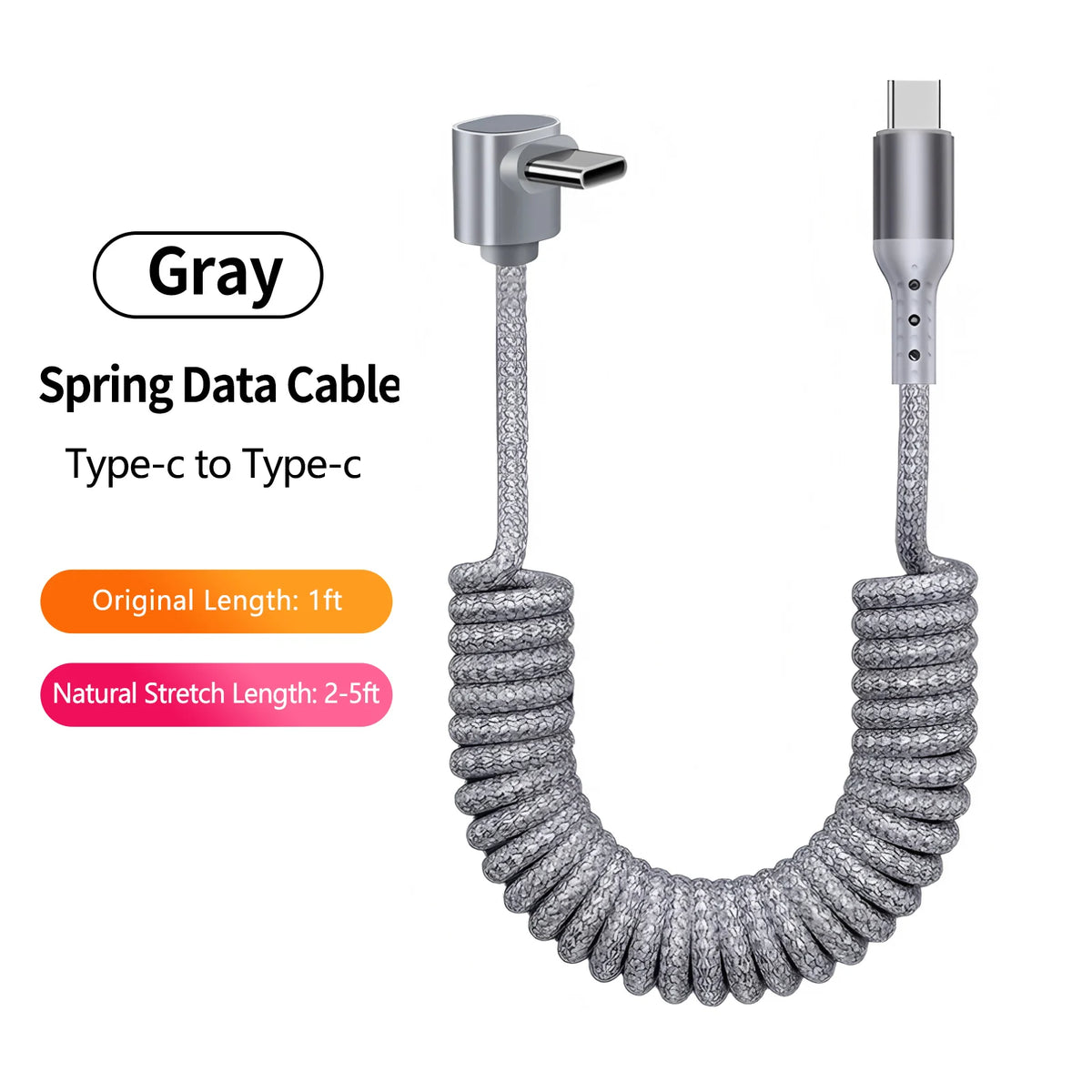90 Degree Coiled USB-A to USB C Cable Stretchable Braided Fast Charging Charging Cord, Compatible with Samsung Galaxy，iPhone 16