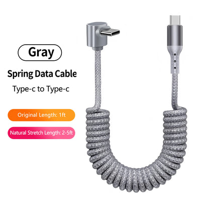 90 Degree Coiled USB-A to USB C Cable Stretchable Braided Fast Charging Charging Cord, Compatible with Samsung Galaxy，iPhone 16