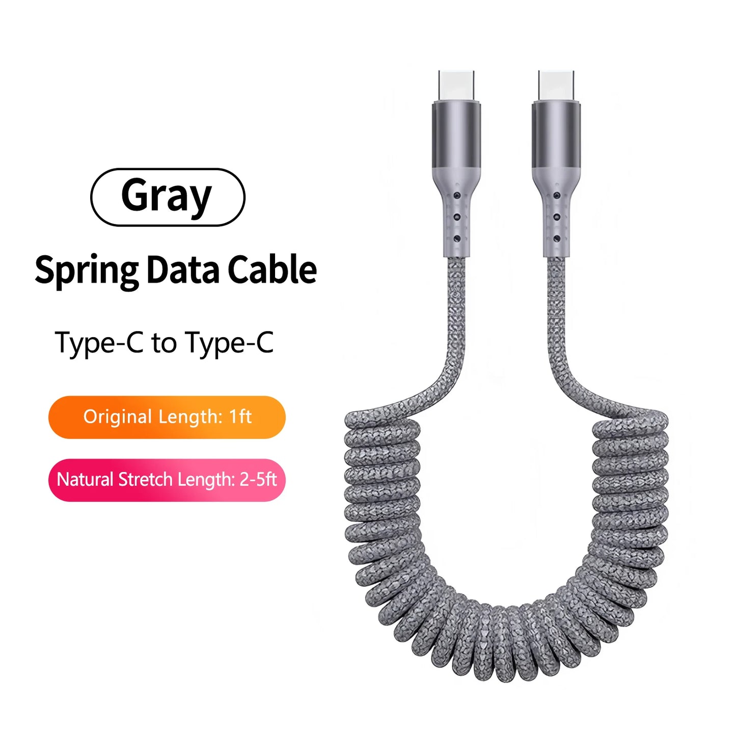 90 Degree Coiled USB-A to USB C Cable Stretchable Braided Fast Charging Charging Cord, Compatible with Samsung Galaxy，iPhone 16