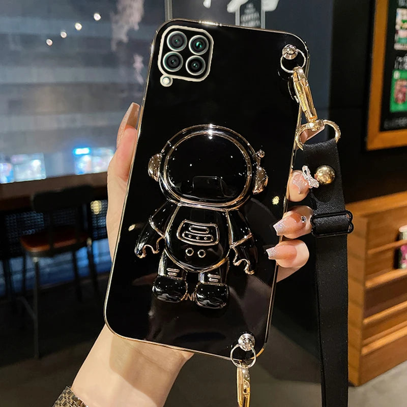 Astronaut Crossbody Lanyard Phone Holder Case For Huawei P smart Plus Y7 Y9 Prime 2019 2020 2021 Psmart Z Pro Stand Back Cover