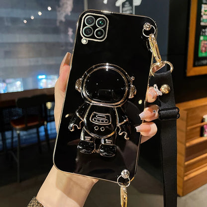 Astronaut Crossbody Lanyard Phone Holder Case For Huawei P smart Plus Y7 Y9 Prime 2019 2020 2021 Psmart Z Pro Stand Back Cover
