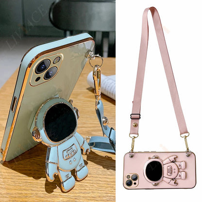 Astronaut Crossbody Lanyard Phone Holder Case For Huawei P smart Plus Y7 Y9 Prime 2019 2020 2021 Psmart Z Pro Stand Back Cover