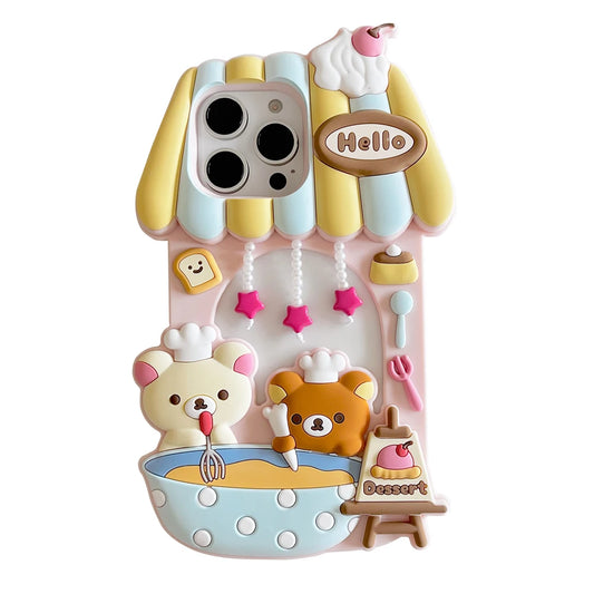 3D Cute Cartoon Bear in House,  Soft Silicone Phone Case For iPhone 12 13, 14 15, 16 17 promax, Back Cover Shell Skin Durable