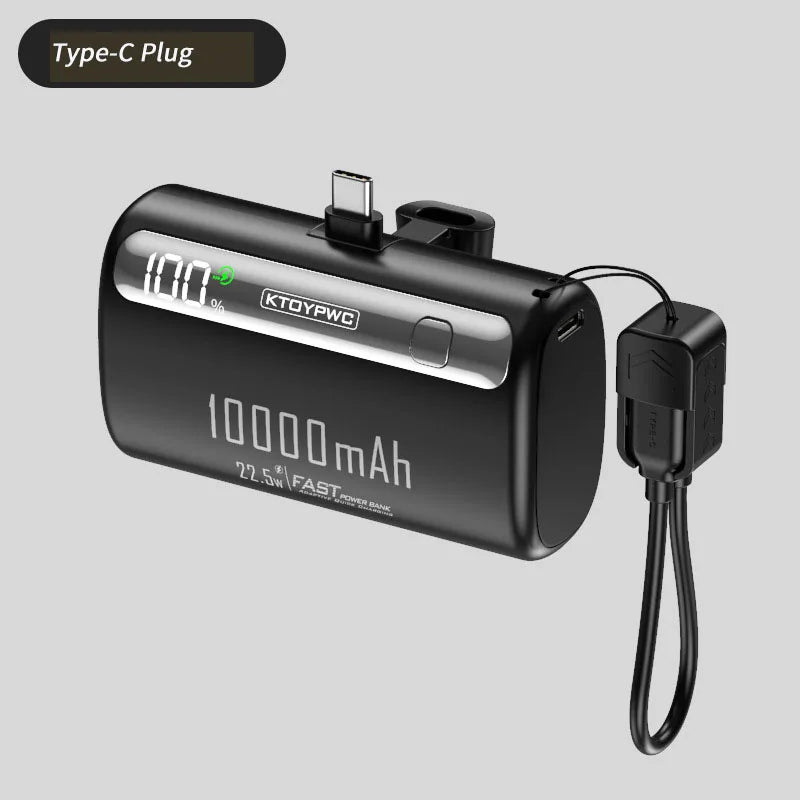 Mini Capsule Power Bank 10000mAh 22.5W Type-C Fast Charging Portable Charger External Battery For iPhone Xiaomi Samsung Huawei
