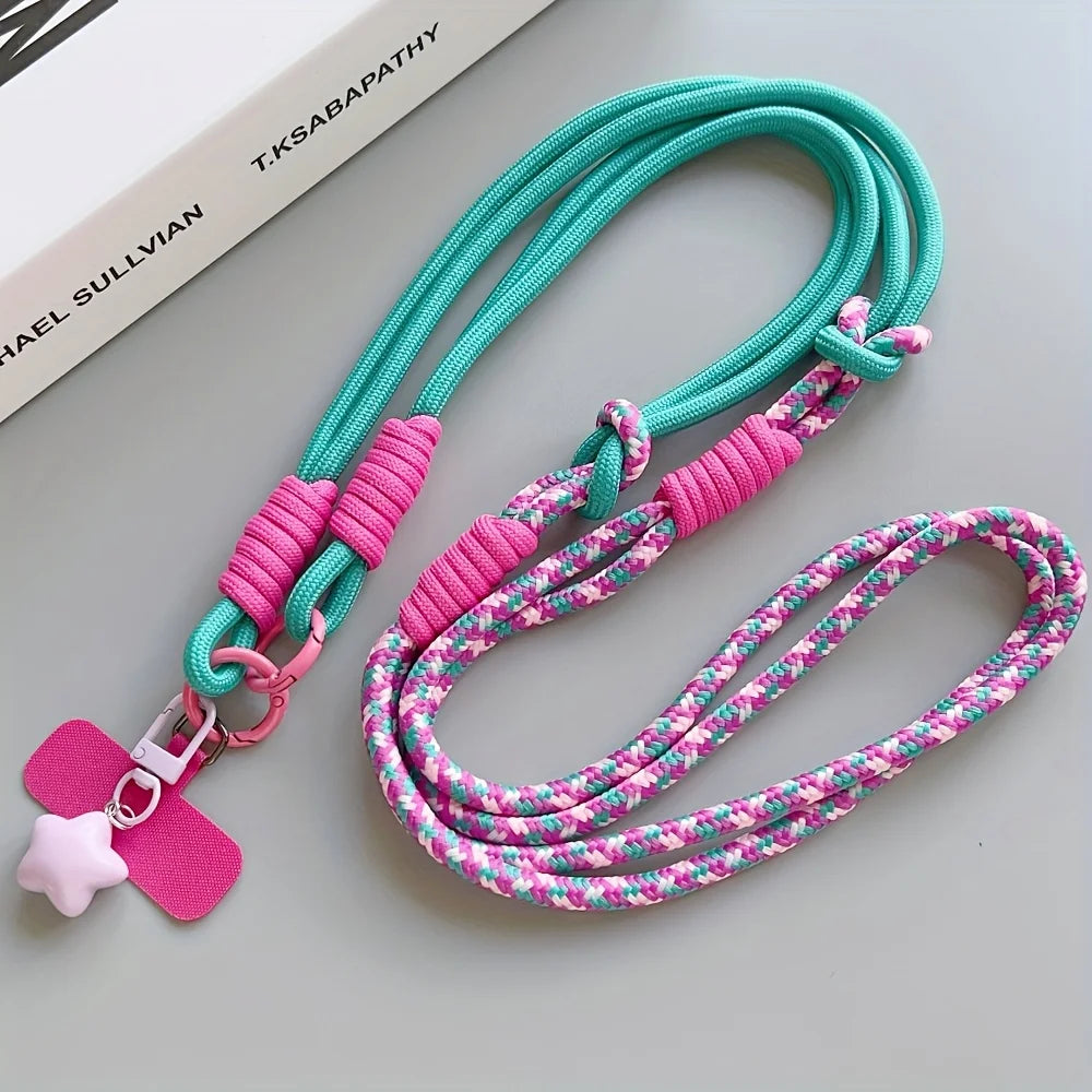 1pc Two-Tone Long Crossbody Phone Lanyard with Star Charm, Anti-Theft Color-Block Universal Lanyard, Lanyard for Cameras or Bags