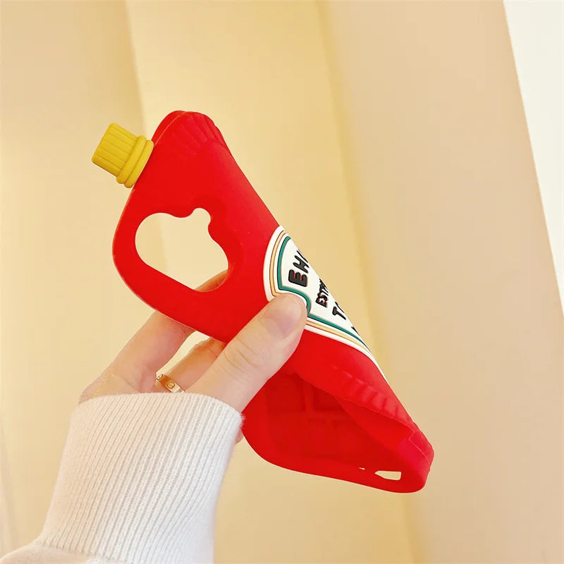 Funny 3D Cartoon Tomato Sauce Phone Case, Soft Silicone Case for iPhone 16 15 14 13 12 Pro Max Tomato