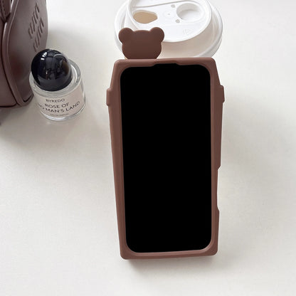 3D Cartoon Coffee Cup & Bear Phone Case For IPhone17 17pro 17promax  13 14 15 16 Pro Max Soft Silicone Phone Cover﻿﻿﻿﻿