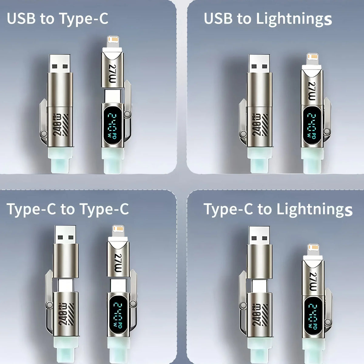 max240W 2 IN 2 PD USB to Type-C Fast Charge Cable LED Digital Display Celltphone Charge Data Line for iPhone 17 16 15 14 Xiaomi