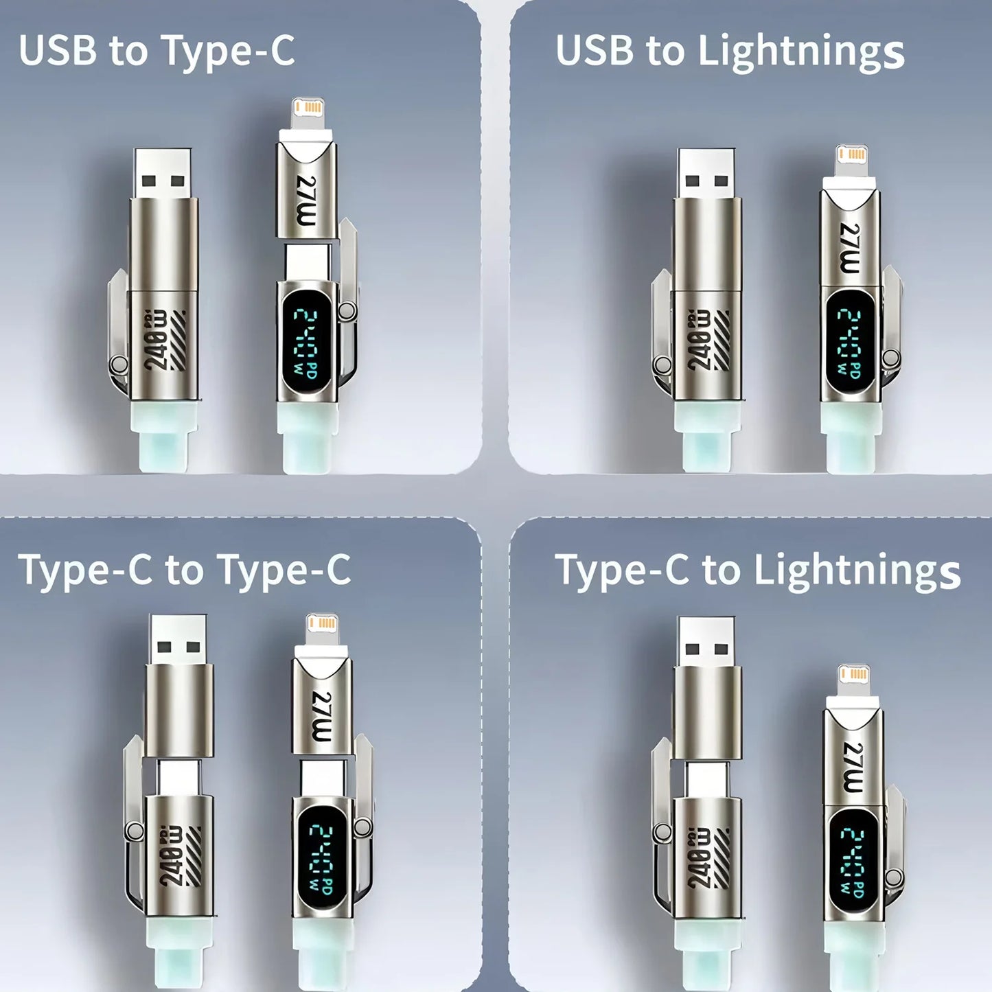 max240W 2 IN 2 PD USB to Type-C Fast Charge Cable LED Digital Display Celltphone Charge Data Line for iPhone 17 16 15 14 Xiaomi