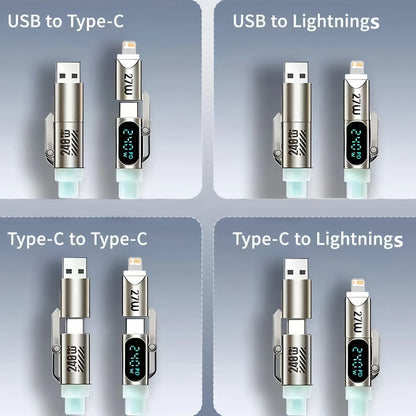 max240W 2 IN 2 PD USB to Type-C Fast Charge Cable LED Digital Display Celltphone Charge Data Line for iPhone 17 16 15 14 Xiaomi