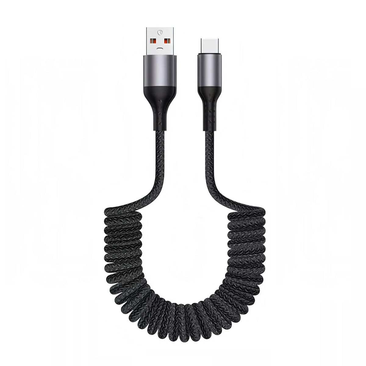90 Degree Coiled USB-A to USB C Cable Stretchable Braided Fast Charging Charging Cord, Compatible with Samsung Galaxy，iPhone 16