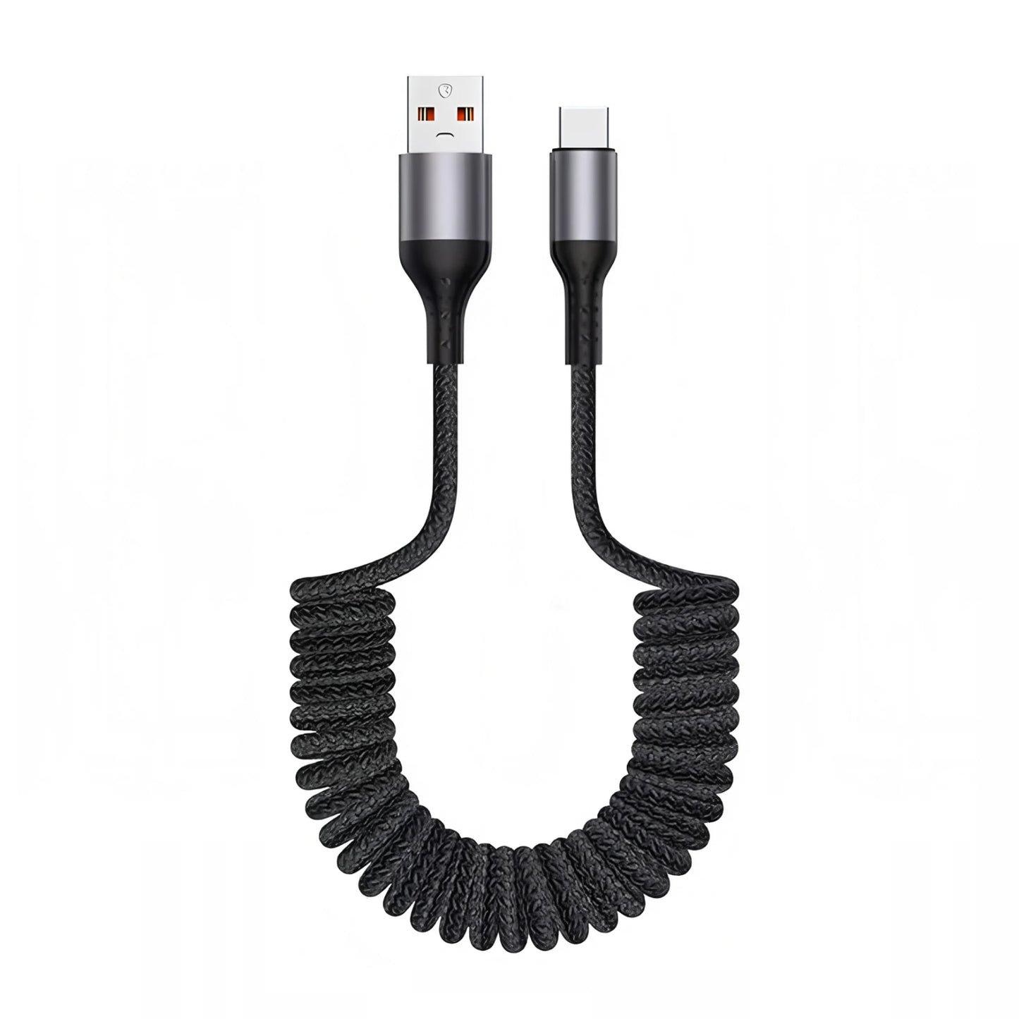 90 Degree Coiled USB-A to USB C Cable Stretchable Braided Fast Charging Charging Cord, Compatible with Samsung Galaxy，iPhone 16