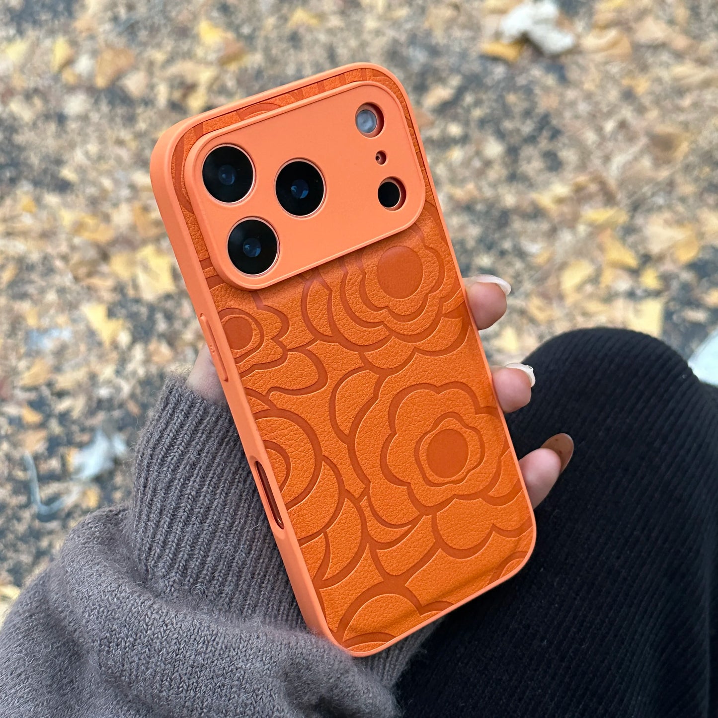 Camellia Flower Matte Leather Texture Phone Case For iPhone 17 Air 16 15 14 13 12 11 Plus Pro Max Shockproof Anti-Scratch Cover