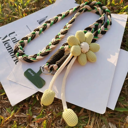 Detachable Flowers Phone Lanyard Crossbody Phone Charm Phone Woven Chain Neck Clip Long Cell Phone Strap Outdoor Activity