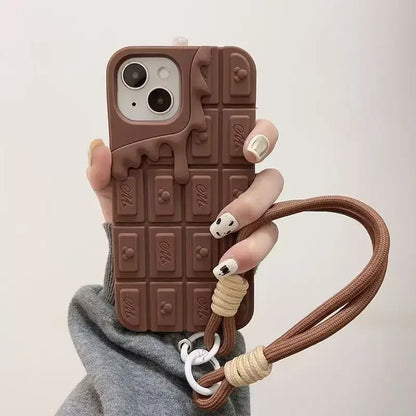 3D Chocolate Cartoon Mickey Phone Case for iPhone17  16 15 14 13 Plus 12 Pro Max 11 Soft Silicone With Strap Cover