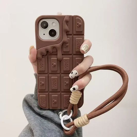 3D Chocolate Cartoon Mickey Phone Case for iPhone17  16 15 14 13 Plus 12 Pro Max 11 Soft Silicone With Strap Cover