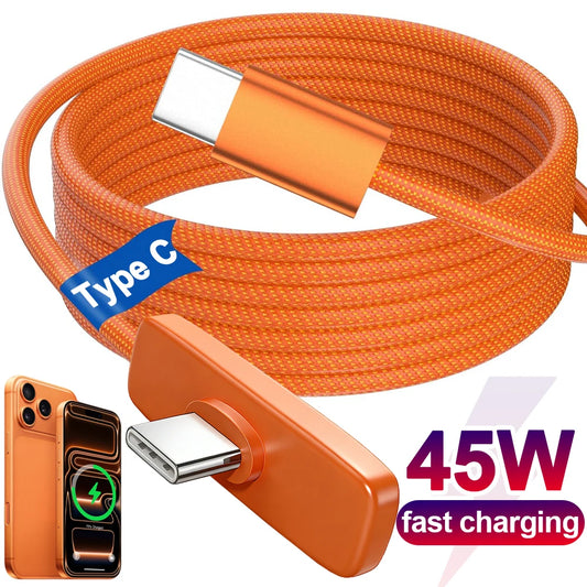 PD45W Fast Charging Type-C Right Angle Data Cable Nylon Braided USB C To C Wire Cord for IPhone 17 16 15 ProMax Samsung Android