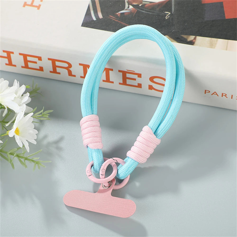 Colorful Two-tone Cellphone Braided Lanyard Keychain With Gasket Women Anti Lost Knot Rope Strap Keyrings  Car Key Trinket Gifts