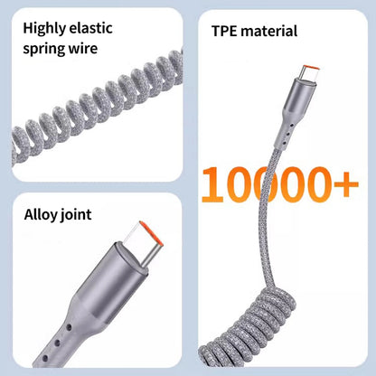 90 Degree Coiled USB-A to USB C Cable Stretchable Braided Fast Charging Charging Cord, Compatible with Samsung Galaxy，iPhone 16