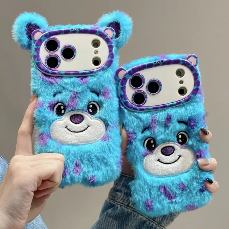 Disney Monsters Inc Sulley 3D Plush Phone Case with Fluffy Wrist Strap For Samsung Galaxy A14 A15 A16 A17 A05S A55 26 A36 A56