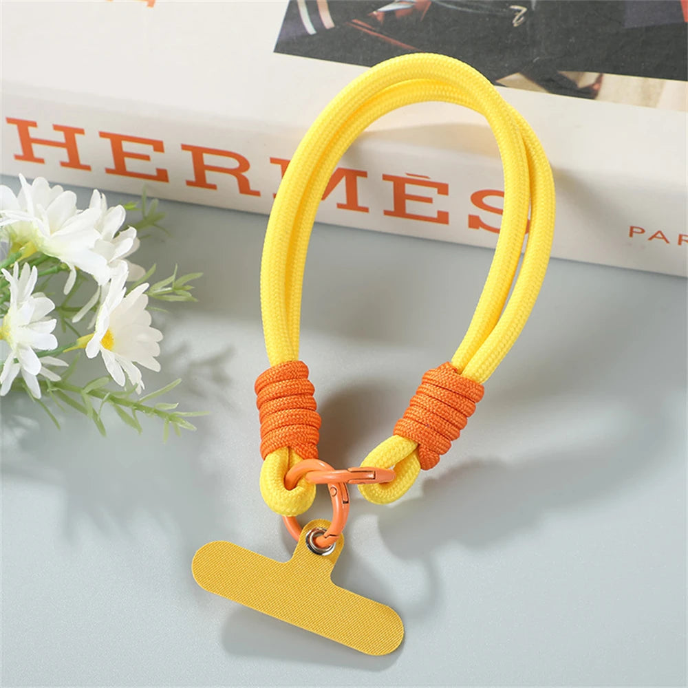 Colorful Two-tone Cellphone Braided Lanyard Keychain With Gasket Women Anti Lost Knot Rope Strap Keyrings  Car Key Trinket Gifts