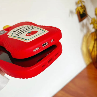 Funny 3D Cartoon Tomato Sauce Phone Case, Soft Silicone Case for iPhone 16 15 14 13 12 Pro Max Tomato