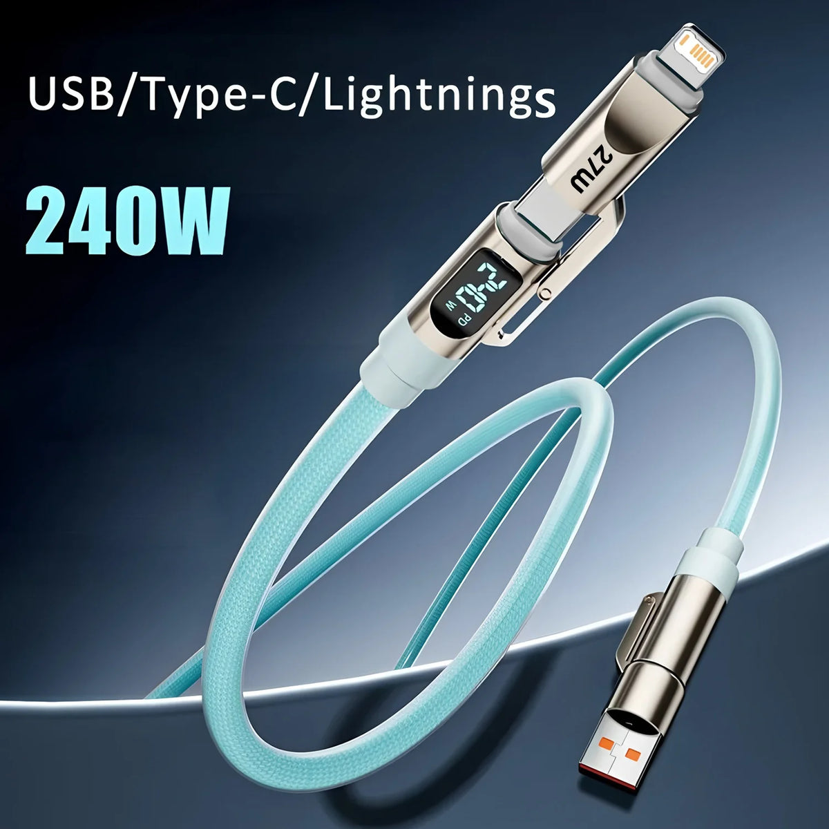 max240W 2 IN 2 PD USB to Type-C Fast Charge Cable LED Digital Display Celltphone Charge Data Line for iPhone 17 16 15 14 Xiaomi