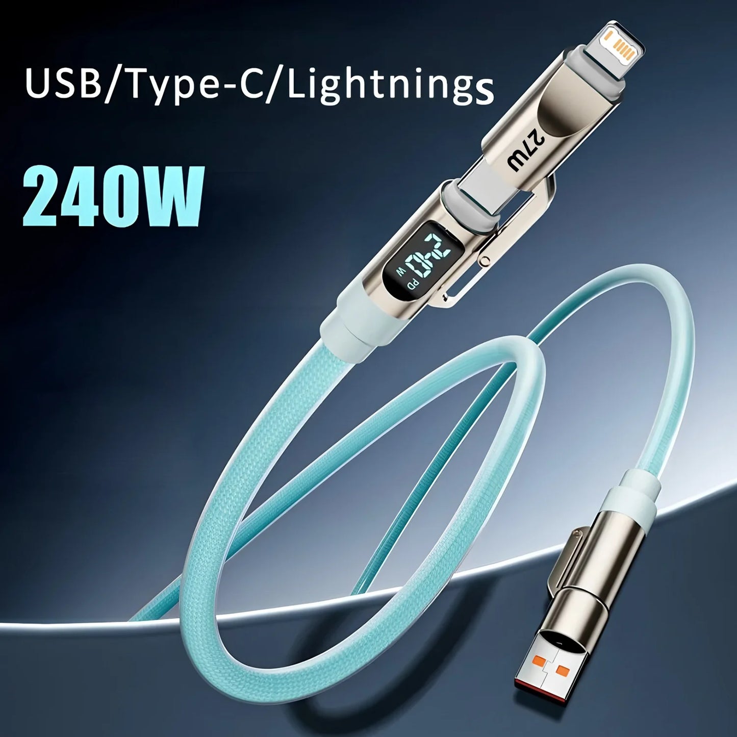 max240W 2 IN 2 PD USB to Type-C Fast Charge Cable LED Digital Display Celltphone Charge Data Line for iPhone 17 16 15 14 Xiaomi