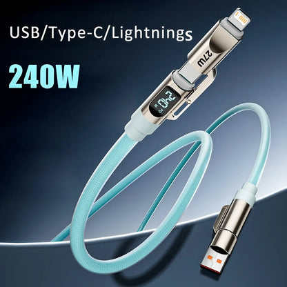 max240W 2 IN 2 PD USB to Type-C Fast Charge Cable LED Digital Display Celltphone Charge Data Line for iPhone 17 16 15 14 Xiaomi