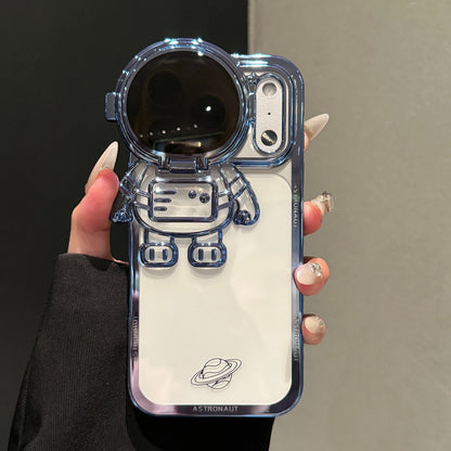 New Cartoon Astronaut Electroplated Phone Case For iPhone 17 16 15 14 13 12 Pro Max Plus Camera Protection Bracket Clear Cover