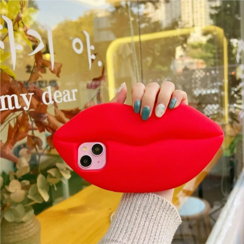 Fashion Funny Red Lips Case for iPhone 15 Pro Max iPhone 14/13/12/11 Pro Max iPhone13ProMax 3D Cartoon Soft Silicone Cover Funda