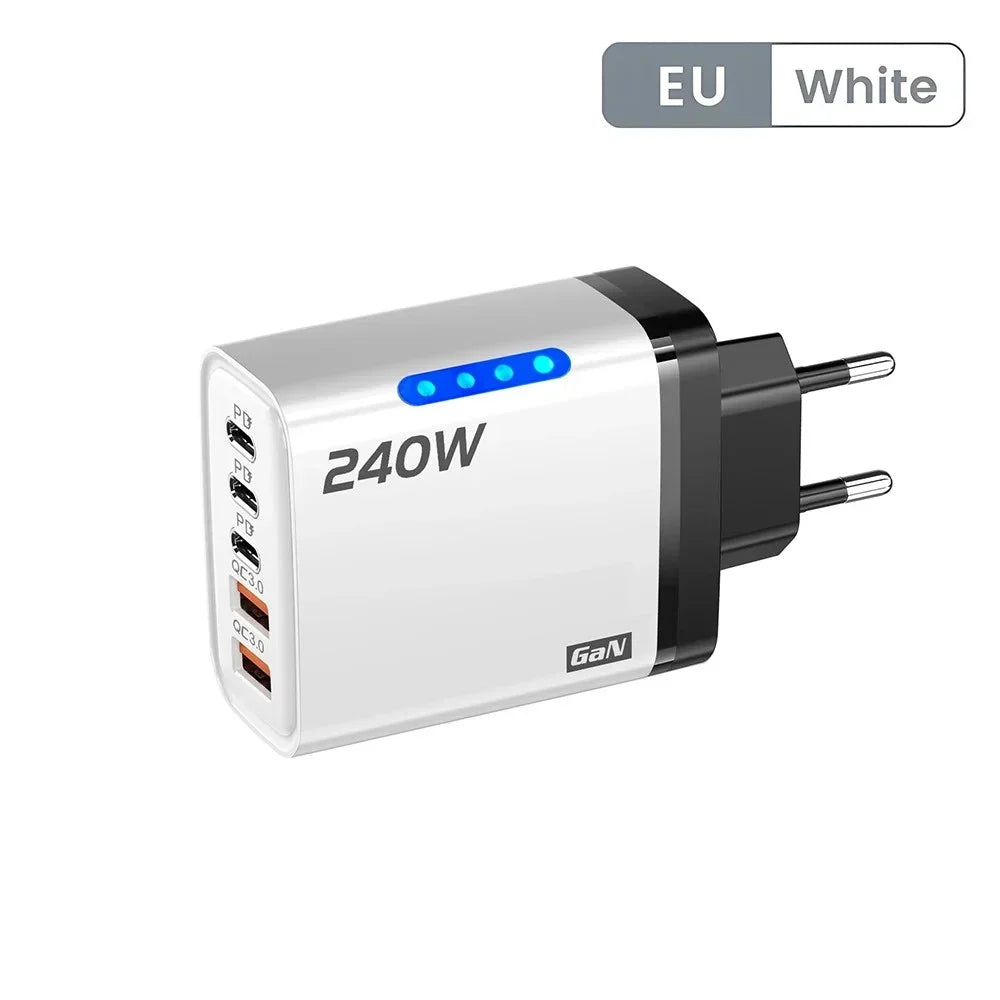 Multi-Port Fast Charger 240W 5 Ports USB C PD QC3.0 for iPhone Samsung Huawei Xiaomi Laptop Tablet Quick Charge Adapter