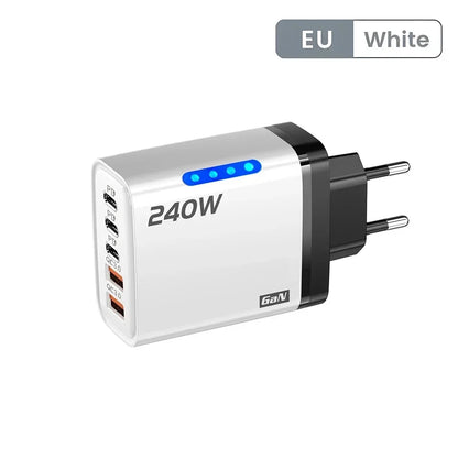Multi-Port Fast Charger 240W 5 Ports USB C PD QC3.0 for iPhone Samsung Huawei Xiaomi Laptop Tablet Quick Charge Adapter