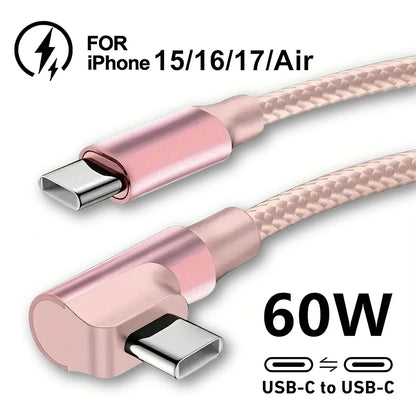 90 Degree Dual USB C Fast Charge Elbow Cable For iPhone 15 16 17 Pro Max Samsung Xiaomi Redmi POCO Type C Quick Charging Cables