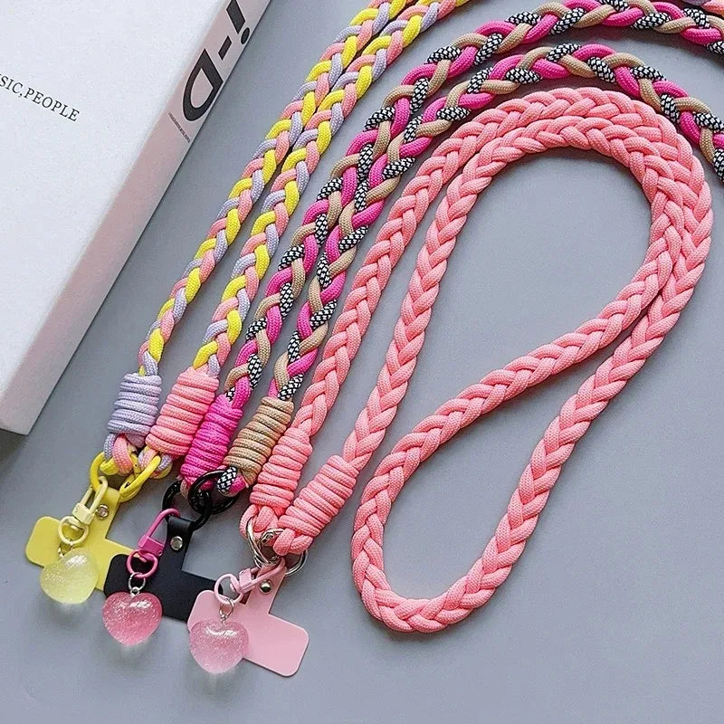 Cartoon Mobile Phone Universal Lanyard with Heart Pendant Crossbody Long Rope Lanyard Rope Cartoon Decorative Accessories