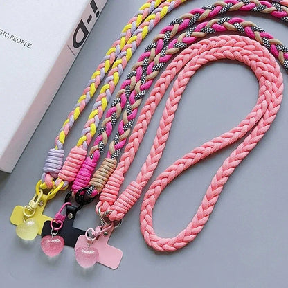 Cartoon Mobile Phone Universal Lanyard with Heart Pendant Crossbody Long Rope Lanyard Rope Cartoon Decorative Accessories