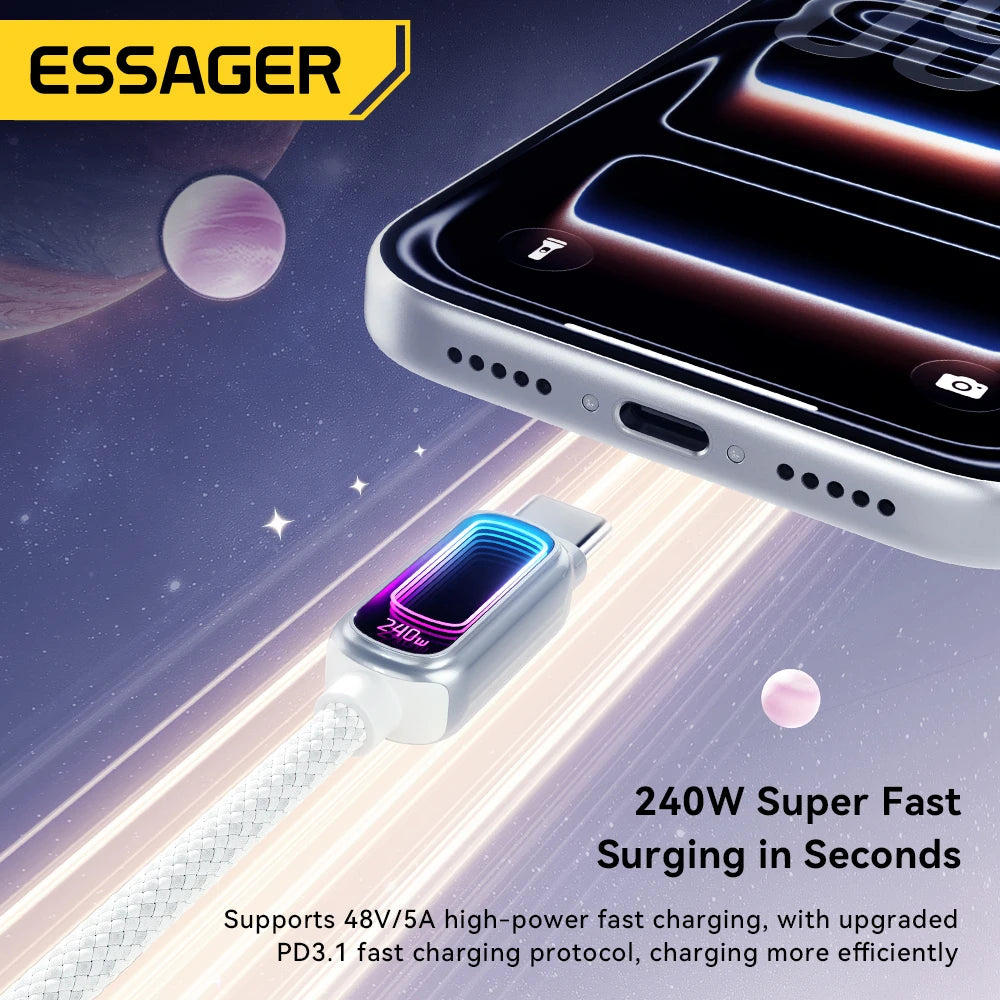 Essager 240W USB C to USB C Cable 100W PD3.1 Fast Charging for MacBook Laptop iPhone 17 16 15 pro Max iPad Samsung Type C Cable