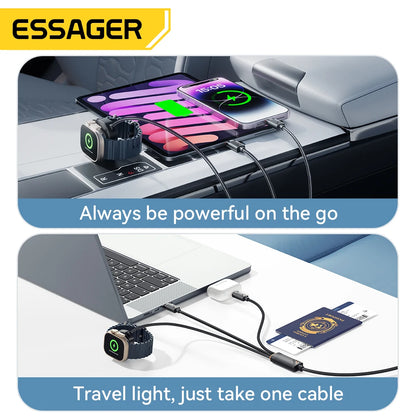 Essager 100W 3 in 1 USB C Charging Cable for Apple iWatch iPhone With Type C Lighting Multi-Charging Cable Magnetic Watch Charge