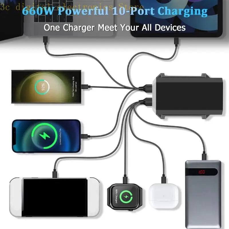 10CA 660W Chargers For Home And Office With GaNs Technology Multiple USB Port Fast Charging