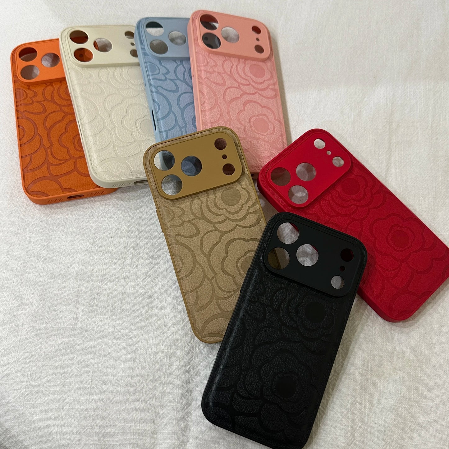 Camellia Flower Matte Leather Texture Phone Case For iPhone 17 Air 16 15 14 13 12 11 Plus Pro Max Shockproof Anti-Scratch Cover