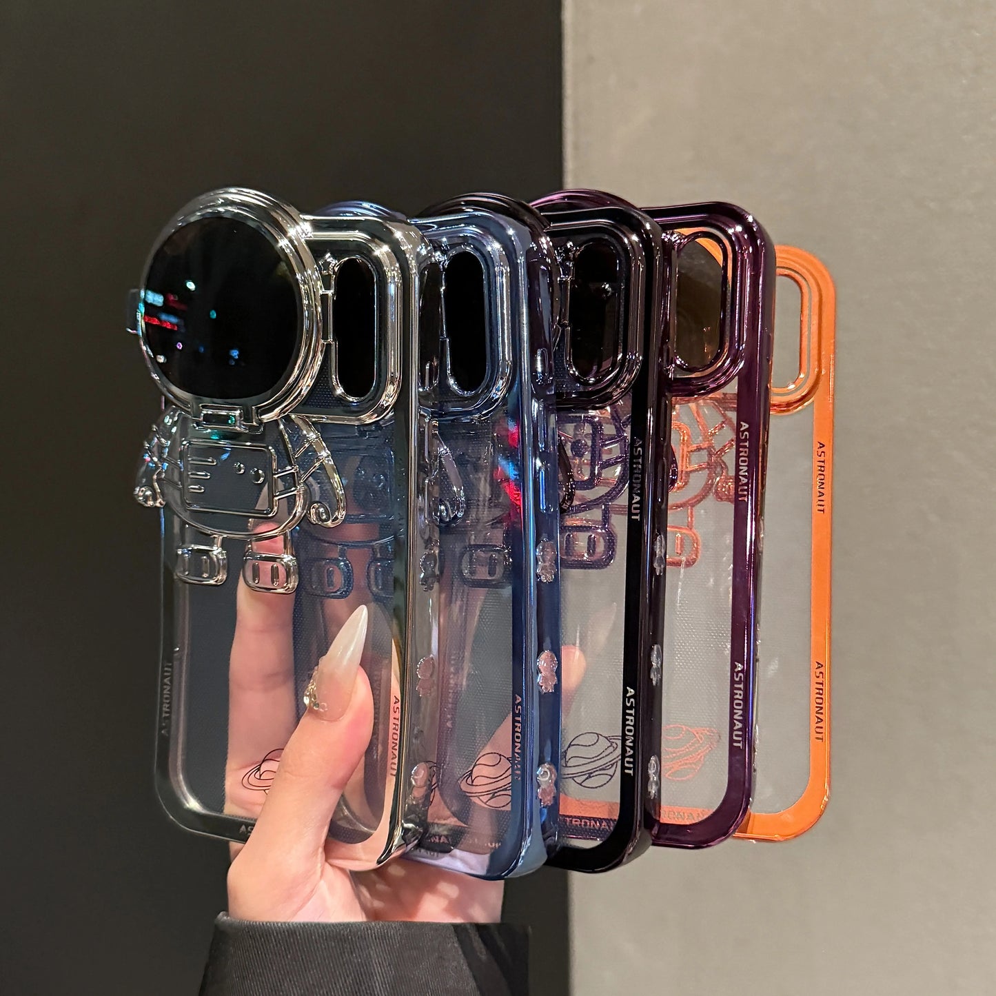 New Cartoon Astronaut Electroplated Phone Case For iPhone 17 16 15 14 13 12 Pro Max Plus Camera Protection Bracket Clear Cover