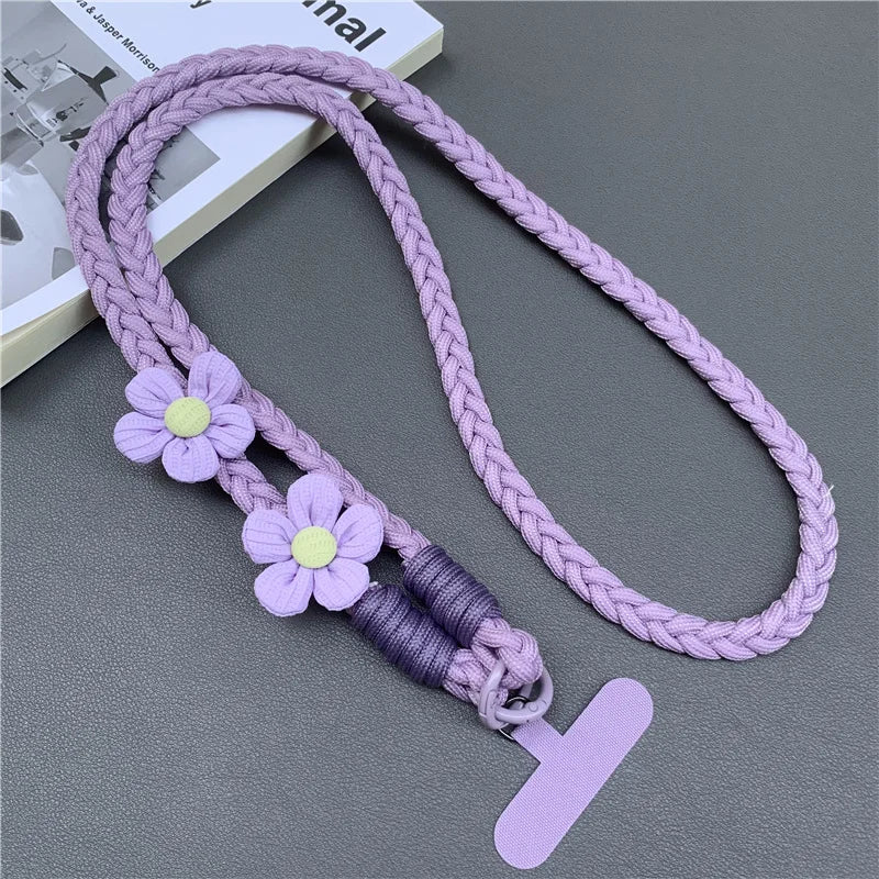 Creative Mobile Phone Universal Lanyard Crossbody Rope Long Cellphone Lanyard Shoulder Strap Flower Decoration Phone Accessories