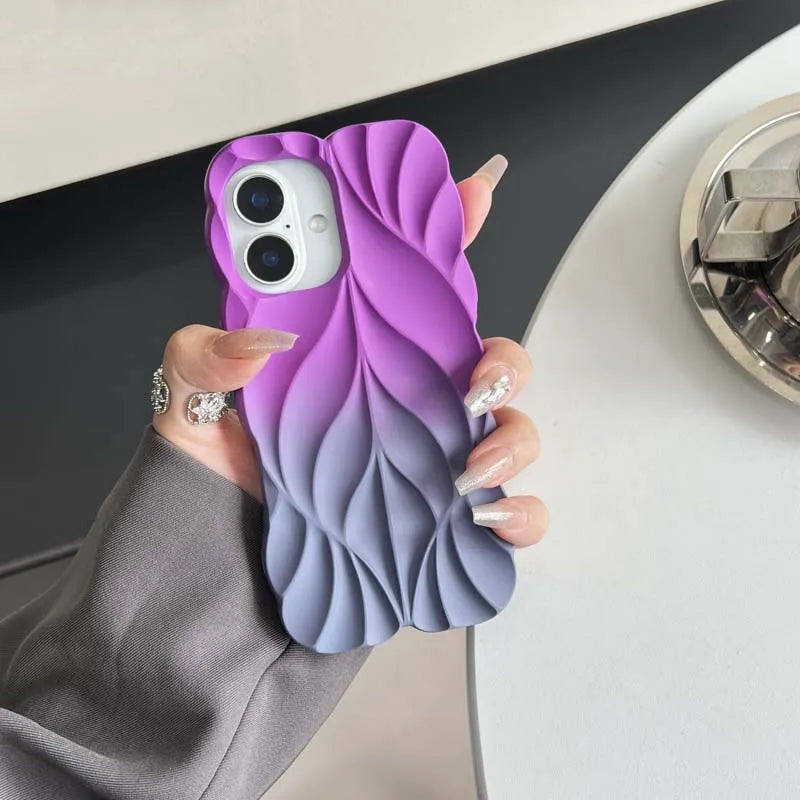 Luxury 3D Contrasting Colors Leaves Phone Case for IPHONE 16 ProMax 15 14 13 PRO Soft Silicone Shockproof Back Cover