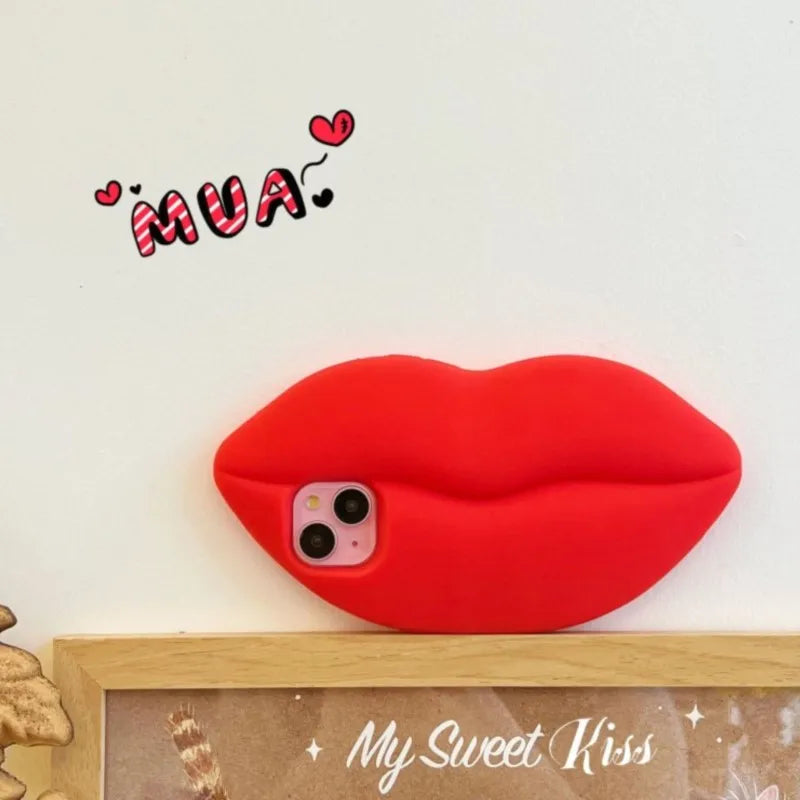 Fashion Funny Red Lips Case for iPhone 15 Pro Max iPhone 14/13/12/11 Pro Max iPhone13ProMax 3D Cartoon Soft Silicone Cover Funda