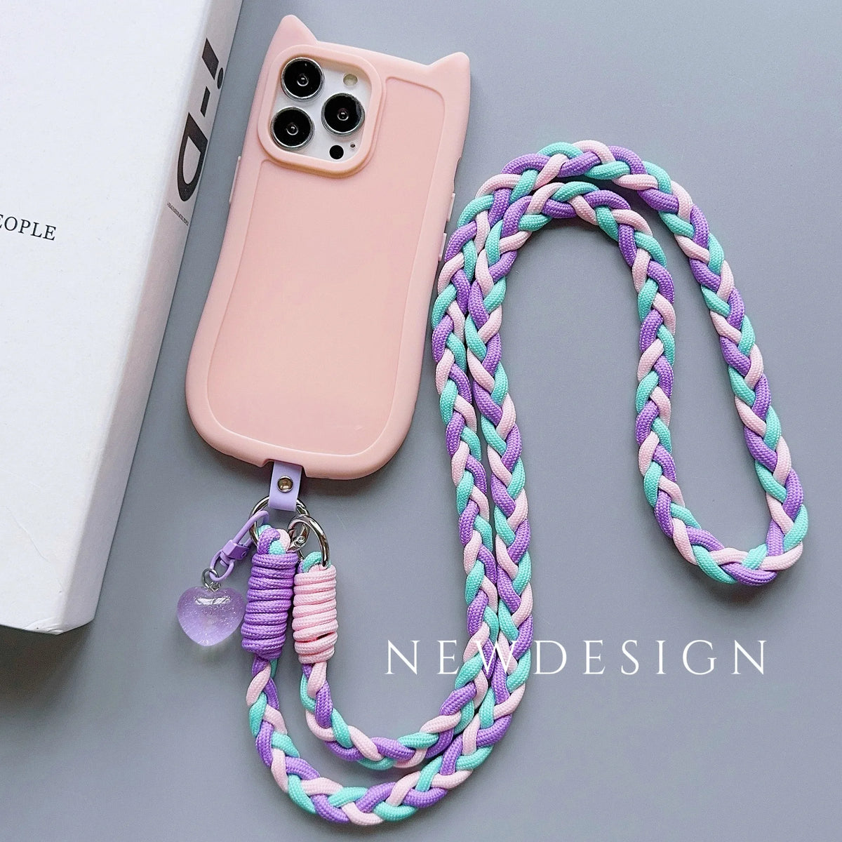 Cartoon Mobile Phone Universal Lanyard with Heart Pendant Crossbody Long Rope Lanyard Rope Cartoon Decorative Accessories