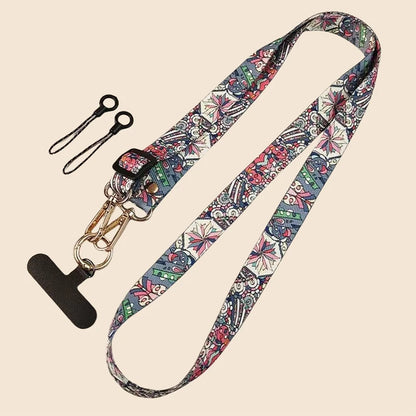 Long Crossbody Lanyard Retro Ethnic Style Adjustable Neck Phone Strap AntiLoss Nylon canvas Lanyard With Universal Clip Gaske