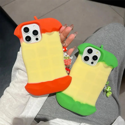 Minimalist 3D Cute Apple Core Chain Silicone Phone Case Compatible With iPhone16 15 14 13 12 Pro Max 14 15 Plus Protective Cover