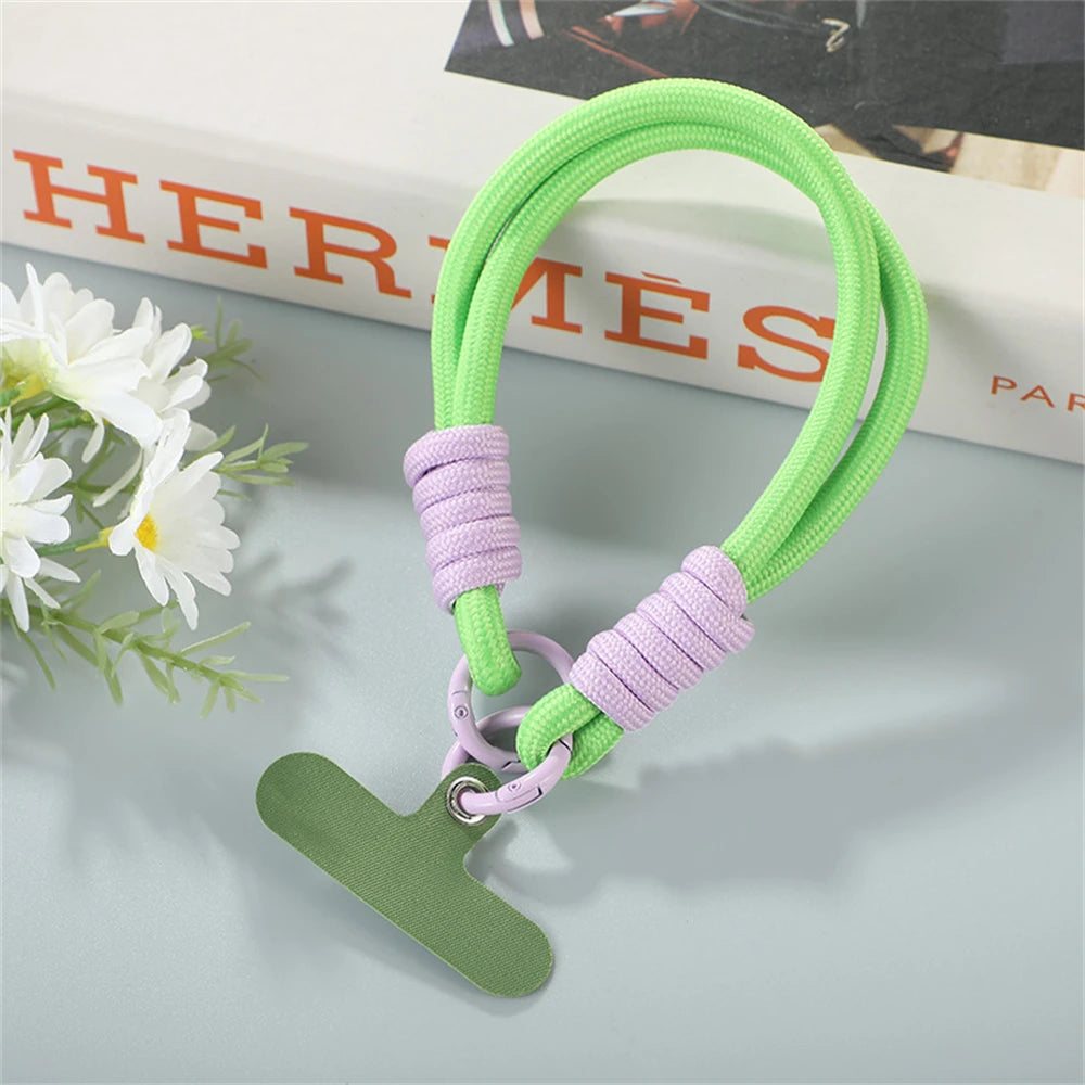 Colorful Two-tone Cellphone Braided Lanyard Keychain With Gasket Women Anti Lost Knot Rope Strap Keyrings  Car Key Trinket Gifts